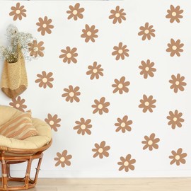 BBTO Daisy Wall Decal Flower Vinyl Wall Decals Daisy Decals Floral Decals Peel and Stick Daisy Stickers for Kids Nursery Wall Art Bedroom Living Room(Brown)