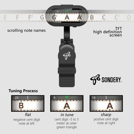 Sondery Guitar Ukulele Tuner Clip On Rechargeable, Easy to Read Simple TFT Screen Extremely Fast and Accurate Tuning, Headstock Chromatic Tuner Pitch 410-460Hz, Good to Use in Strong Light guitar tuner Soundhole Micro Rechargeable Chromatic
