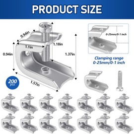 Hicarer 200 Pcs 1/4" x 20 Beam Clamp Steel Screw in Hooks for Flanges Strong Threaded Rod Wire Ring with Harden Point Screws