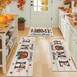 U'Artlines Fall Pumpkin＆Home Kitchen Rugs with Runner Sets 3 Piece Farmhouse Seasonal Harvest Holiday Party Rugs and Mats Non Skid Washable Kitchen Floor Mats for Home Hallway Laundry Decor(Home)