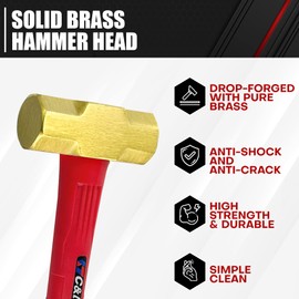 C&T 2lb Brass Sledge Hammer,Non-Sparking, Comfortable Fiberglass Handle,2-Pounds,Non-Magnetic,Corrosion Resistant