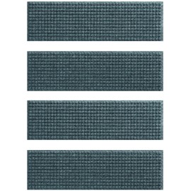 WaterHog Squares Stair Treads Indoor Ourdoor Stairs, Absorbent All-Weather Stair Runner with Rubber Backing, Dirt & Moisture Trapper, Easy Clean Mat, Made in USA, 8.5"x30", 4pcs, Bluestone