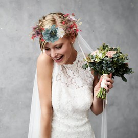 Gadpiparty 4pcs Wreath Wedding Ceremony Decorations Floral Headpiece Wedding Bridal Headband Floral Decor Christmas Garland Wedding Flower Headband Head Band Miss Ribbon Hair Fabric