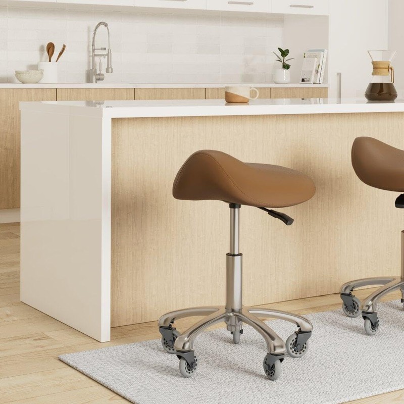 FRNIAMC Professional Saddle Stool with Wheels Ergonomic Swivel Height Adjustable