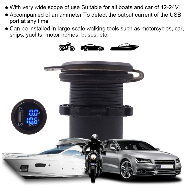 2.4A 3 in 1 Multifunction Digital LED IP66 Car USB