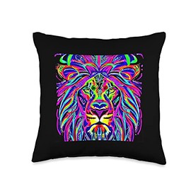 Lion Line Art Cats Men Women - Boy Girl Kids Gift Illustration Motif Artistic Colorful Mane Lion Lover Throw Pillow, 16x16, Multicolor