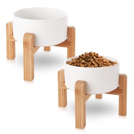 LOPYXBR 850 ML/28 OZ Ceramic Dog Bowls with Stand Set of 2 Food and Water Bowls for Small Dogs White Raised Dog Food Bowls for Large Dogs Ceramic Dog Bowls Elevated for Small and Medium Breeds