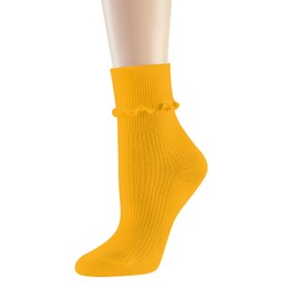DOOVID Womens Socks Cute Ruffle Socks Cotton Turn-Cuff Frilly Crew Socks Slouch Casual Socks for Women 1 Pair Yellow