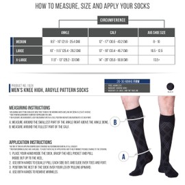Touch Men's Compression Dress Socks, Graduated Support, Knee High Trouser Style Business Casual Wear, Black, Medium (20-30 mmHg)