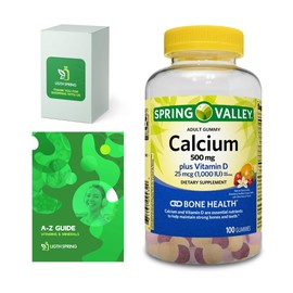 Calcium Plus Vitamin D, Adult Gummies, 500 mcg, 1000 IU, Assorted Flavors, 100 Ct Bundle with Exclusive Vitamins & Minerals - A to Z - Better Ligth&Spring Guide (2 Items)
