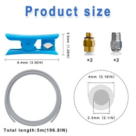 16.4ft(5M) PTFE Teflon Tube Kit,ID 2.5mm OD 4mm for 1.75mm Filament 3D Printer Replacement Parts, with Tubing Cutter,4-M6 Extruder Fitting,4-M10 Hotend Fitting, for Bambu lab AMS,Grey