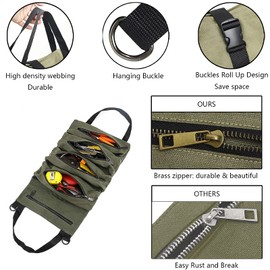 Tool roll up Bag, Wrench Organizer and Tool Pouch, Roll Up Tool Bag, Store Tool Organizer Bucket, Hanging Tool Zipper Carrier Tote, Car Camping Gear Tool Storage for Mechanics (Green)