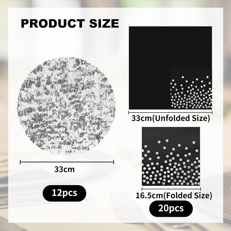 12 Placemats And 20 Paper Towels, Round Placemats, Glitter Placemats,