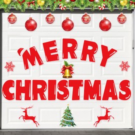 Merry Christmas Garage Door Magnets Decoration, 27 Pcs Christmas Decor Garage Door Magnetic Banner with Ornament, Refrigerator Magnets Car Decal Stickers for Xmas Holiday DIY Decor, 8"H Large