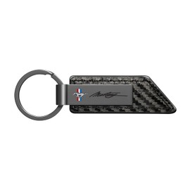 iPick Image Compatible with Ford Mustang Script Gunmetal Black Gray Metal & Carbon Fiber Texture Leather Key Chain