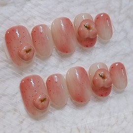 Sweet Peach Handmade Nail Tips - Stiletto / 달콤 복숭아 수제네일팁 - 스틸레토
