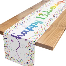 13th Birthday Table Runner, Colourful Decoration for 13th Birthday, Boy, Girl, Happy Birthday Tablecloth, Table for Children, Birthday Decoration, 13th Party Decoration, 180 x 35 cm