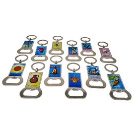 Arimex Mexican Loteria Keychain bottle opener party favor 12 pcs. Assorted Mexico key fun Mexican party favors For Cinco de mayo, Fiestas, Birthday Parties, Mexican novelty gifts. (Design 4)