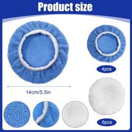 10Pcs Car Orbital Buffer Polisher Pad - Car Polisher Pads, 5-6 Inches Bonnet Buffing Pad Cover, 4 Microfiber+6 Woollen Polishing Pads, Waxing Buffer Polishing Pads for Cars Furniture, Glass, Furnitur