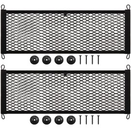 Frienda 2 Pieces Stretchable Small Cargo Net Pocket Storage Mesh Net Elastic Automotive Storage Pouch with 8 Pieces Mounting Screws and Hooks for Truck Car SUV Boats(29 x 9.8 Inches)