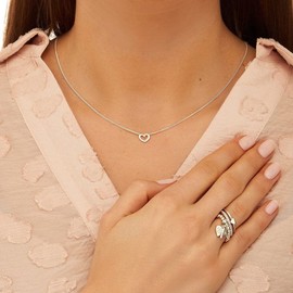 Annie Haak Open Heart 925 Sterling Silver Necklace, Heart Charm, Gift for Women/Friend/Girlfriend, Sentimental Gift, Anniversary, Birthday, Friendship, Adjustable Chain 47cm in length