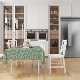 Encasa Homes Printed Tablecloth 145 x 145 cm for Square Dining Table of length upto 110 cm, 100% Cotton, Machine Washable, Durable, Rectangular, for Home, Restaurant, Banquet - Big Leaves Green