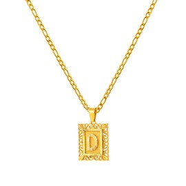 Initial Necklace for Men Women Gold Figaro Chain Stainless Steel Necklace for Mens Silver Chain Mens Gifts 22'' Letter D Necklace