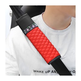 TSUGAMI 2 Pcs Car Seat Belt Cover, Breathable Leather Shoulder Pads Protect Your Neck, Harness Pads Strap for a More Comfortable Driving, Auto Accessories Compatible with Adults Kids (Red)