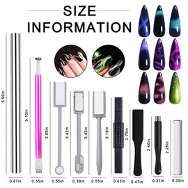 YECERALA 9PCS Cat Eye Magnet For Nails Cat Eye Gel Nail Polish Magnet Tools Set Double-Head Strong Suction Nail Magnet Stick Nail Cat Eye Magnet Nails Square Round Magnet Pens Diverse Cat Eye Effect