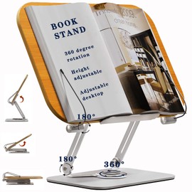 Book Stand for Reading Hands Free,Multi-Angle Adjustable Book Holder Stand with 360 Rotating Base & Page Clips,Foldable Cookbook Stand for Laptop Display Textbook Recipe Book Document Sheet Music