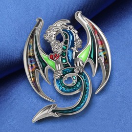 DUOWEI Dainty Zinc Alloy Enamel Welsh Dragon Brooch Multicolor Fantasy Animals Pin Lapel Jewelry for Women Ladies Girls (Green)