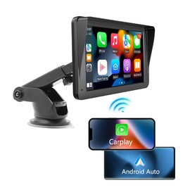 Portable Apple CarPlay/Android Auto Screen, Fit for All Vehicle, 7 Inch Touch Screen, Wireless CarPlay w/ backup camera, Multimedia Player with Voice Control, BT, FM, Mirror Link
