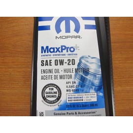 Mopar One Quart of Full Synthetic MaxPro SAE OW-20 Motor Oil New OEM
