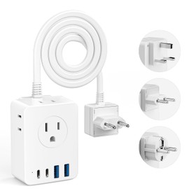 Kakyanill European Travel Plug Adapter Kit, 5ft Detachable Extension Cord with Type C/G/E/F Plug, 4 AC Outlets, 20W USB C Power Delivery, UK Germay France Greece Travel Plug Adapter