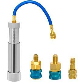 AC Oil Dye Injector Backflow Prevent Kit, with R134A & R1234YF Low Side Quick Coupler, R410A Mini Split Adapter for R134A R410A R1234YF Refrigerant System( 1/4" SAE Connector,2 OZ Hand Turn Screw)