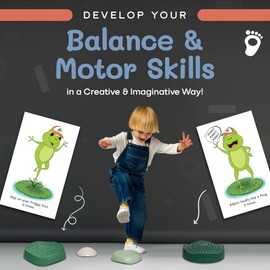 LEAP WITH LUCKY Balance Stepping Stones for Kids (5 Pcs) - Froggy Lily-Pad Textured Stepping Stone for Toddlers with Anti-Slip Base & Maximum Grip | Indoor & Outdoor Learning Sensory Toys for Kids