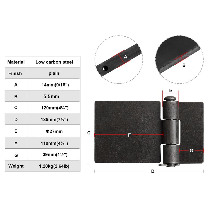 MOUNTAIN_ARK 2 Pack 7-1/4" x 4-5/8" Weldable Hinges, Heavy Duty