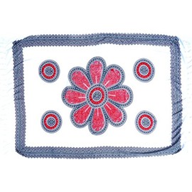 GURU SHOP Bali Sarong, Wall Hanging, Wrap Skirt, Sarong Dress, Men/Women, White, Synthetic, Size: One Size, white/red