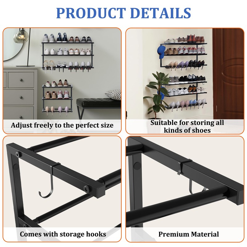 3 Pack Wall Mounted Shoe Rack, 3 Tier Hanging Shoe