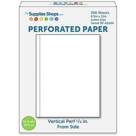 Perforated Paper, 1/2" Perforation Along 11" Side, Vertical on White 20# Letter Size Copy Paper (Ream of 500)