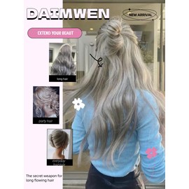 DAIMWEN Hair Extensions Long Curly Hair for Women Wavy Clip in Hair Extensions 4 Piece Set 20 Inch Synthetic Hair (Sliver Grey)