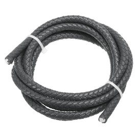 PATIKIL Round Braided Leather Cord, 6mm Braided Genuine Leather Cord String Rope Folded Leather Strip for Jewelry Making Crafts Necklaces Bracelets, Dark Grey(1.1Yards)