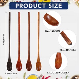 Dansib 4 Pcs 13 Inch Long Handle Wooden Spoons for Cooking Long Handle Tasting Tea Spoon Wooden Utensils Vintage Stirrer for Kitchen Soup Coffee Cocktail Honey Mixing Stirring, 4 Colors