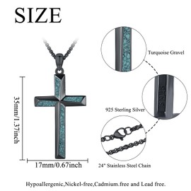 Odinstone Cross Necklace for Men, 925 Sterling Silver Origami Cross Pendant Black Religious Crucifix Necklace with Turquoise Gravel for Men Women Box Chain 24 Inch