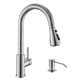 Kicimpro Kitchen Sink Faucet with Soap Dispenser, 3 Modes Kitchen Faucet with Pull Down Sprayer and Soap Dispenser, 304 Stainless Brushed Nickel Single Handle Kitchen Bar Faucets with Water Lines
