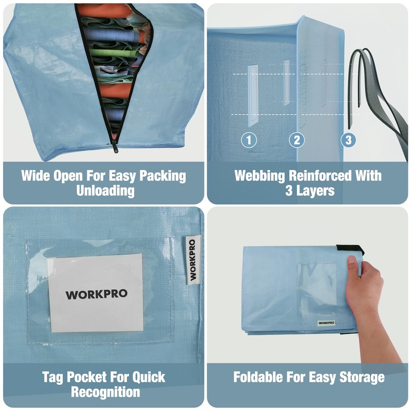 WORKPRO 6 Pack Extra Large Moving Bags with Zippers &