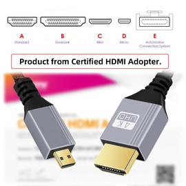 cablecc 4K 60Hz HDMI 2.0 Male to Micro HDMI Type D Male Cable with Sleeve Straight Connector for HDTV Computer Laptop Monitor 30cm