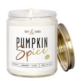 Pumpkin Spice Candle, Fall Candles - 'Pumpkin Spice' Pumpkin Candle, Autumn Scented Soy Candles for Home, Fall Scented Candles for Home, Fall Home Décor, 9oz Reusable Jar, 50Hr Burn, Made in USA