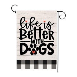 Life Is Better With a Dog,Garden Flag Double Sided, Pet Yard Buffalo Plaid Outdoor Decoration 12 x 18 Inch