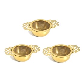 3 Pieces Gold Empress Tea Strainers with Drip Bowls, Mesh Tea Infuser Stainless Steel Loose Leaf Tea Filter with Elegant Double Winged Handles for Better Tea Experience